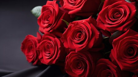 Bouquet of red roses for valentine's day with space for text.の素材