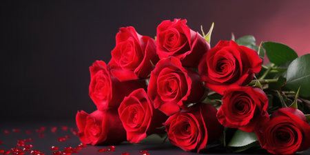 Bouquet of red roses for valentine's day with space for text.の素材