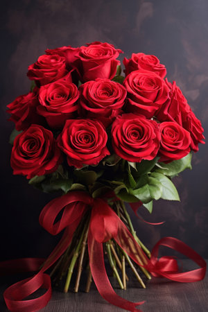 Bouquet of red roses for valentine's day with space for text.の素材