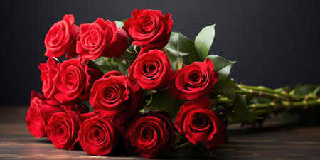 Bouquet of red roses for valentine's day with space for text.の素材