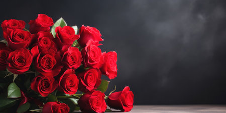 Bouquet of red roses for valentine's day with space for text.の素材