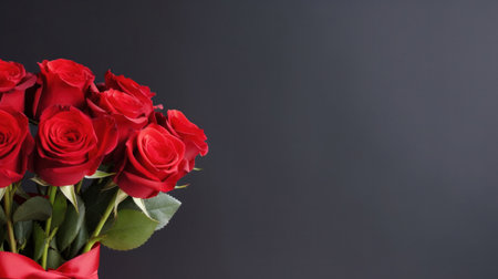 Bouquet of red roses for valentine's day with space for text.の素材