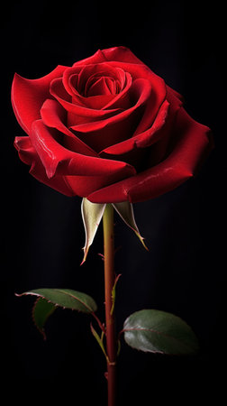 Close up of a red rose blossom.の素材