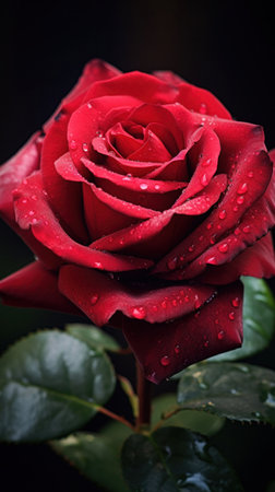 Close up of a red rose blossom.の素材