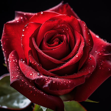 Close up of a red rose blossom.の素材