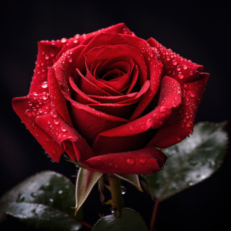 Close up of a red rose blossom.の素材