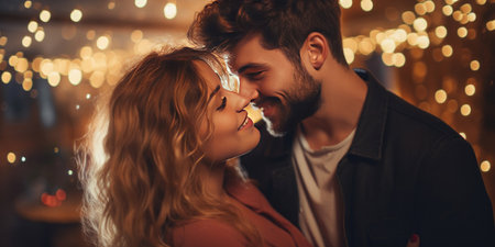 Joyful young couple celebrating St Valentine's Day.の素材