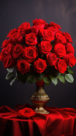 Red roses bouquet on the table.の素材