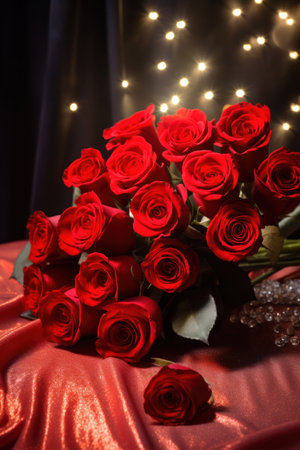 Red roses bouquet on the table.の素材