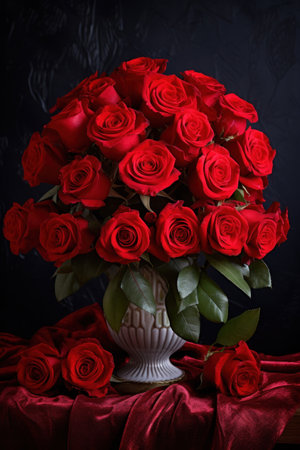 Red roses bouquet on the table.の素材