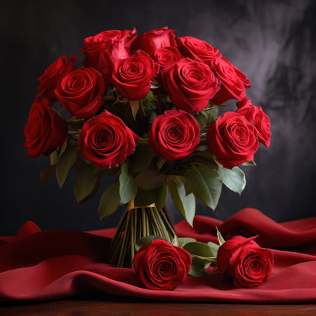 Red roses bouquet on the table.の素材