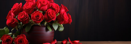 Red roses bouquet on the table.の素材