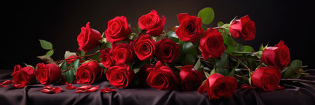 Red roses bouquet on the table.の素材