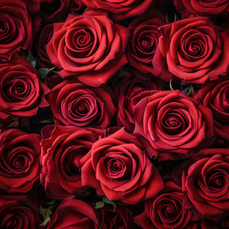 Red roses flowers pattern wallpaper. Valentine's Day concept. top viewの素材