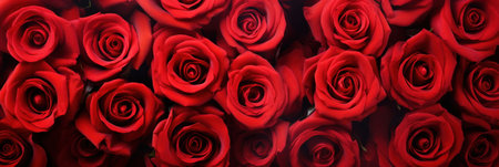 Red roses flowers pattern wallpaper. Valentine's Day concept. top viewの素材
