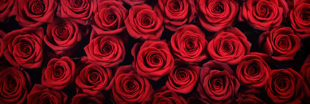 Red roses flowers pattern wallpaper. Valentine's Day concept. top viewの素材