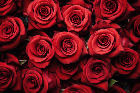 Red roses flowers pattern wallpaper. Valentine's Day concept. top viewの素材