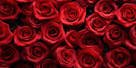 Red roses flowers pattern wallpaper. Valentine's Day concept. top viewの素材