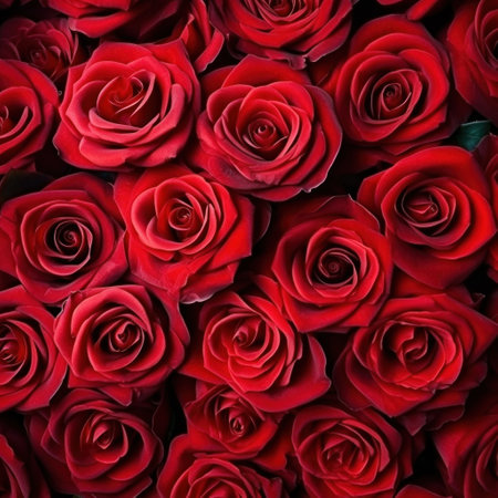 Red roses flowers pattern wallpaper. Valentine's Day concept. top viewの素材