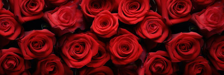 Red roses flowers pattern wallpaper. Valentine's Day concept. top viewの素材