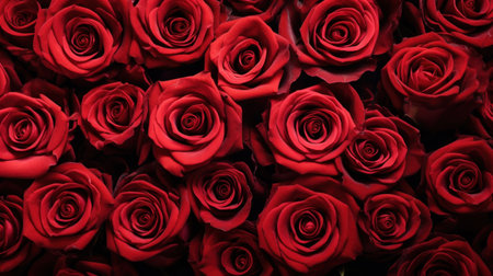Red roses flowers pattern wallpaper. Valentine's Day concept. top viewの素材