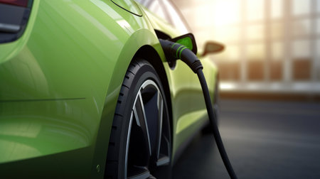 A contemporary automobile charging and getting electricity.の素材