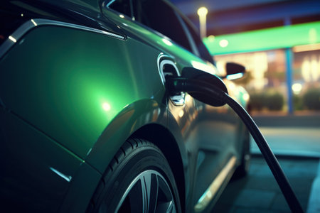 A contemporary automobile charging and getting electricity.の素材