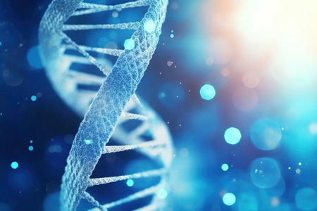 Close up of DNA in the distant future. View under the microscope. Blue helix background. Concept of the evolution of human.の素材