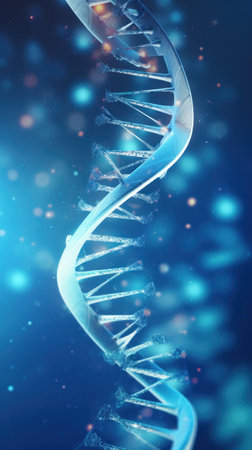 Close up of DNA in the distant future. View under the microscope. Blue helix background. Concept of the evolution of human.の素材