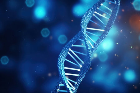 Close up of DNA in the distant future. View under the microscope. Blue helix background. Concept of the evolution of human.の素材
