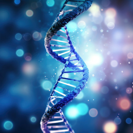 Close up of DNA in the distant future. View under the microscope. Blue helix background. Concept of the evolution of human.の素材