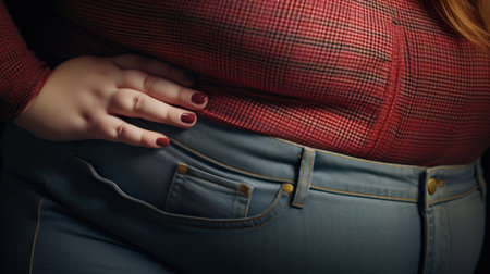 Close up of overweight woman, obesity belly.の素材