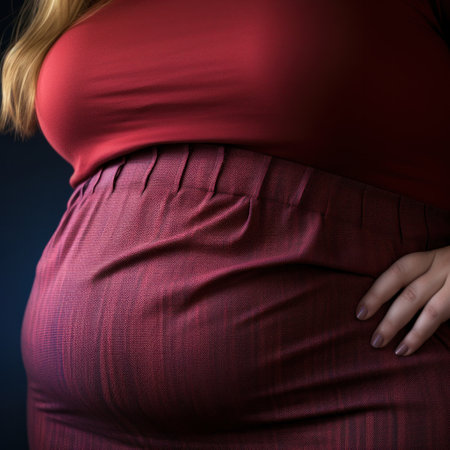 Close up of overweight woman, obesity belly.の素材