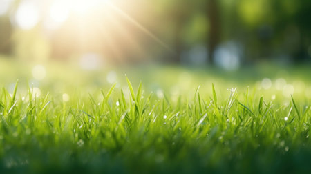 Green grass and sunlight for banner background.の素材