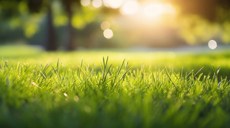 Green grass and sunlight for banner background.の素材