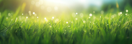 Green grass and sunlight for banner background.の素材