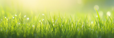 Green grass and sunlight for banner background.の素材