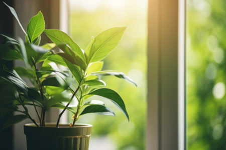 Green plant close to window in the morning.の素材