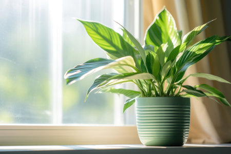 Green plant close to window in the morning.の素材