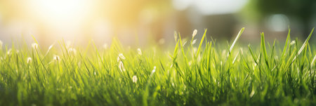Green grass and sunlight for banner background.の素材
