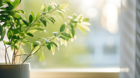 Green plant close to window in the morning.の素材