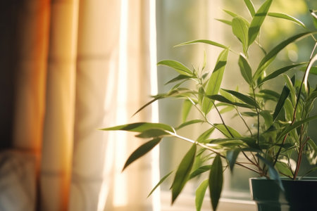 Green plant close to window in the morning.の素材
