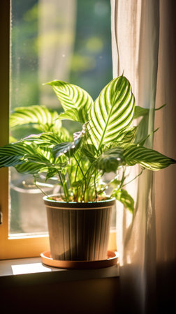 Green plant close to window in the morning.の素材