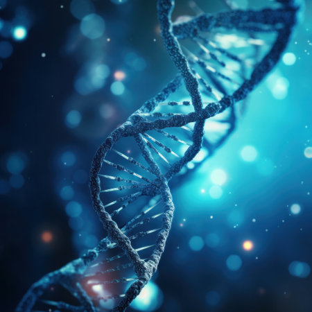 Close up of DNA in the distant future. View under the microscope. Blue helix background. Concept of the evolution of human.の素材