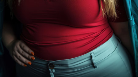 Close up of overweight woman, obesity belly.の素材