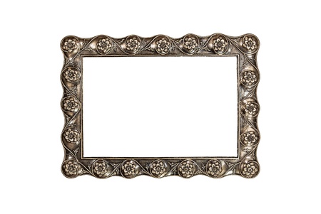 Blank Ornate Metal Picture Photo Frame Isolated on White Backgroundの写真素材