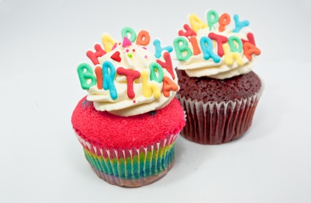 Cupcake decorated with birthday candlesの写真素材