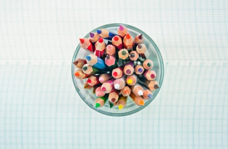 Cup with colorful wooden pencilsの写真素材
