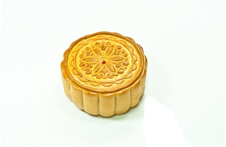 Close up of a mooncake isolated over white backgroundの写真素材