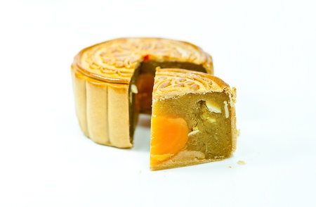 Close up of a mooncake isolated over white backgroundの写真素材